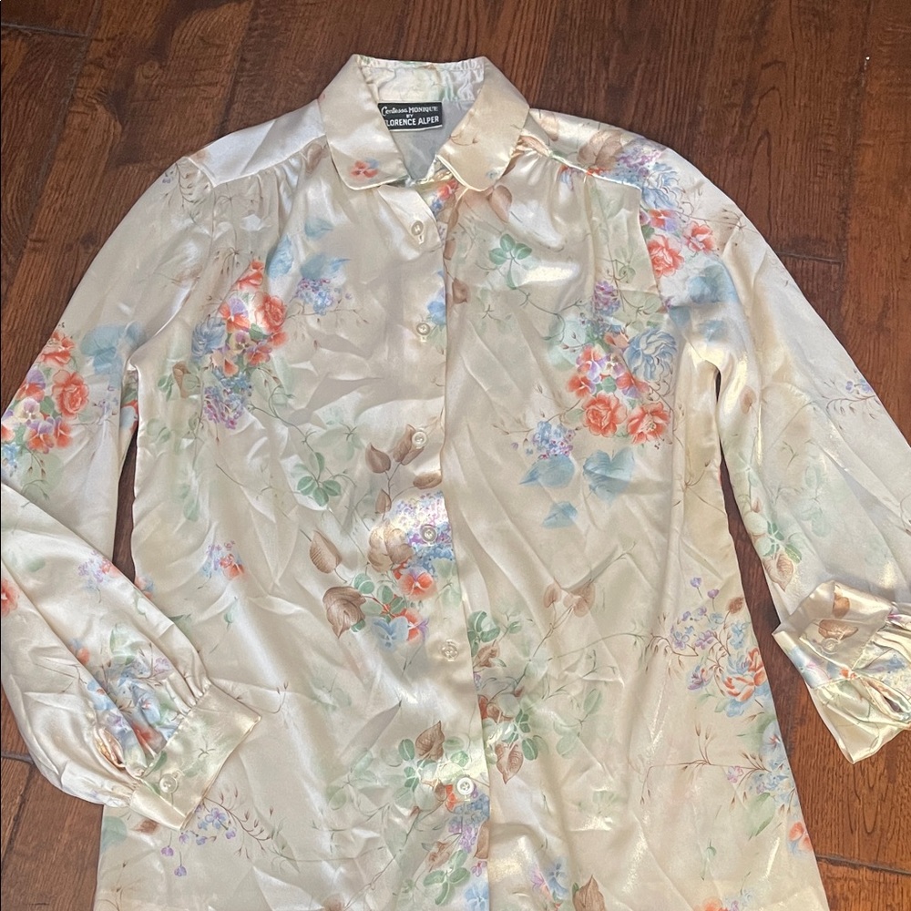 Chic Floral Satin Blouse Contessa Monique by Florence Alper